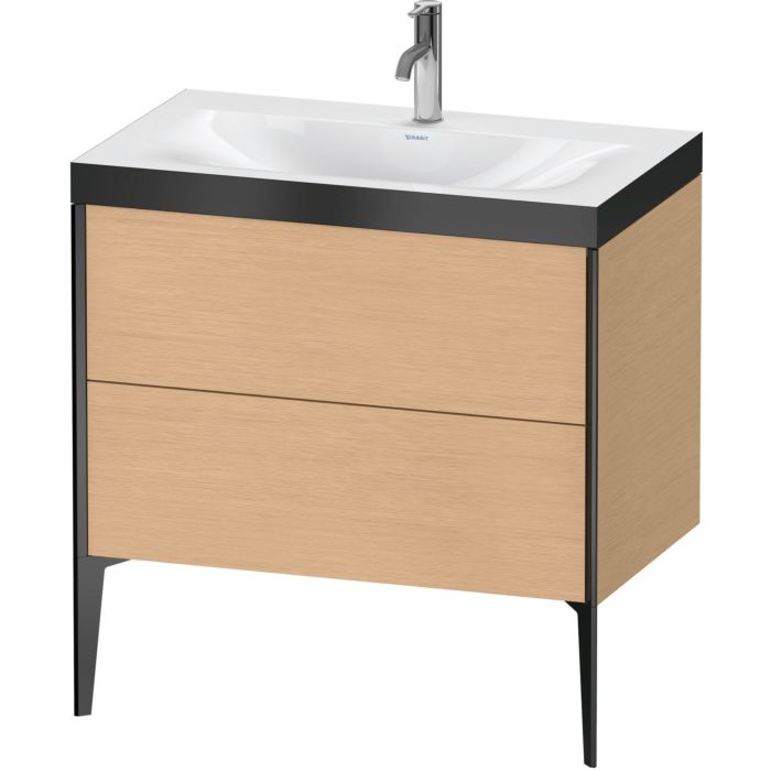 Duravit XViu Table de toilette XV4710OB212P 80x48cm, 2 2000 - out, Match2 trou de coulée, noir mat, Cadres P, chêne brossé