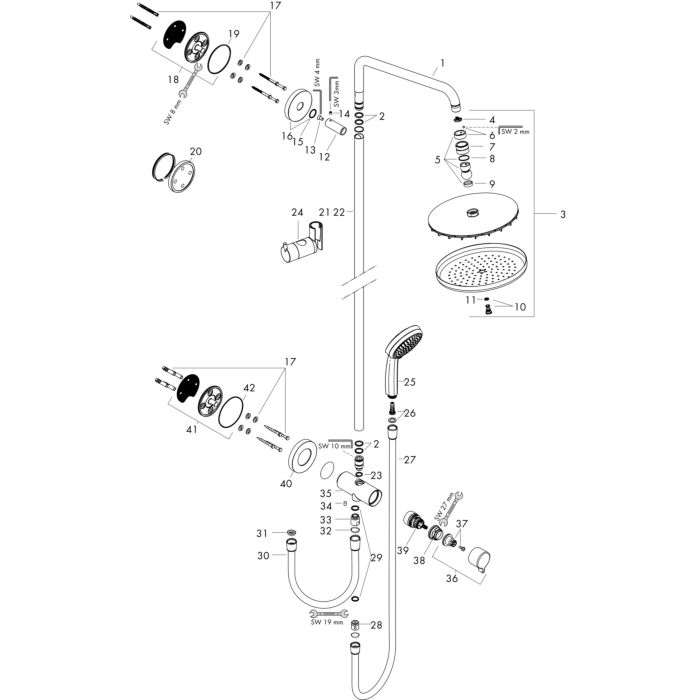 hansgrohe Croma 220 Reno Showerpipe 27224000 shower arm 400 mm