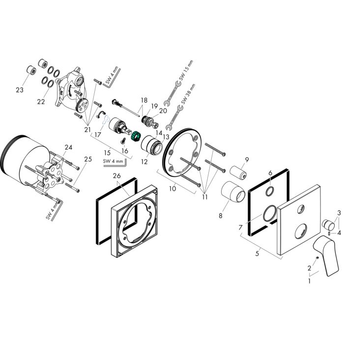 hansgrohe Vivenis trim kit 75415670 concealed bath mixer, matt black