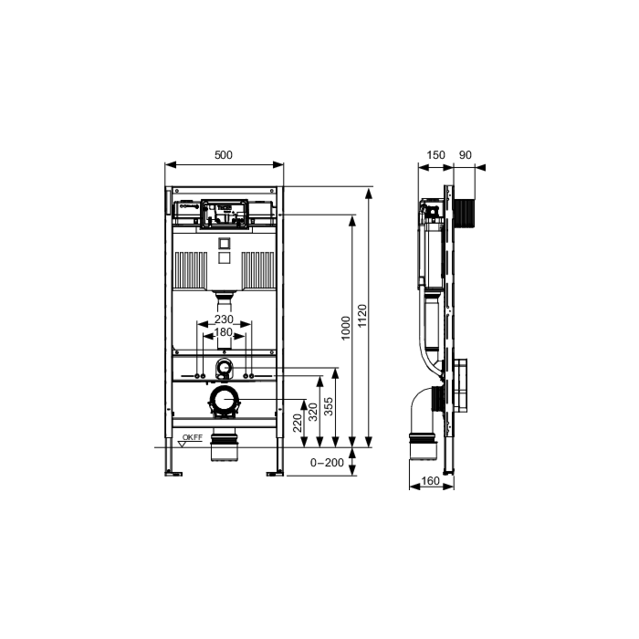 TECEprofil WC module 9300300 1120 mm, with cistern, front actuation