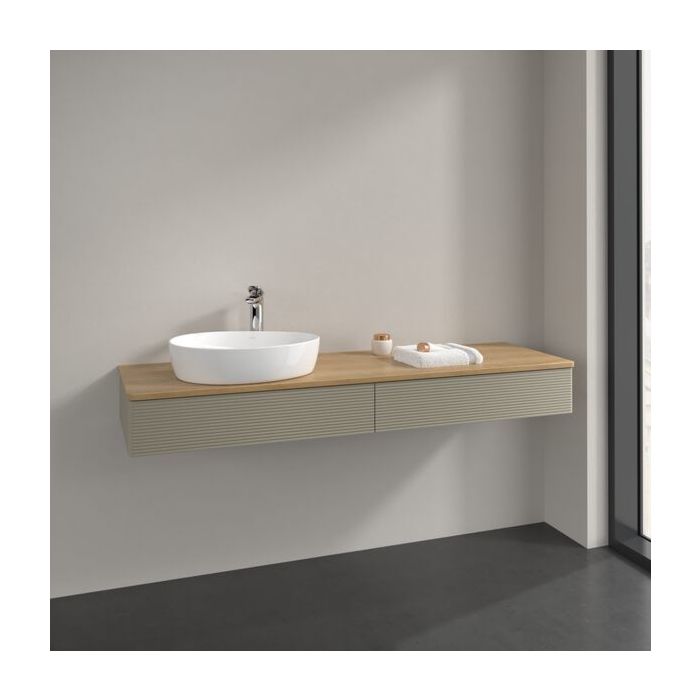 Villeroy und Boch Meuble sous-vasque Villeroy et Boch Antao K15151HK 160x19x50cm, trou pour robinetterie, plan vasque couleur chêne miel, laqué mat gris pierre