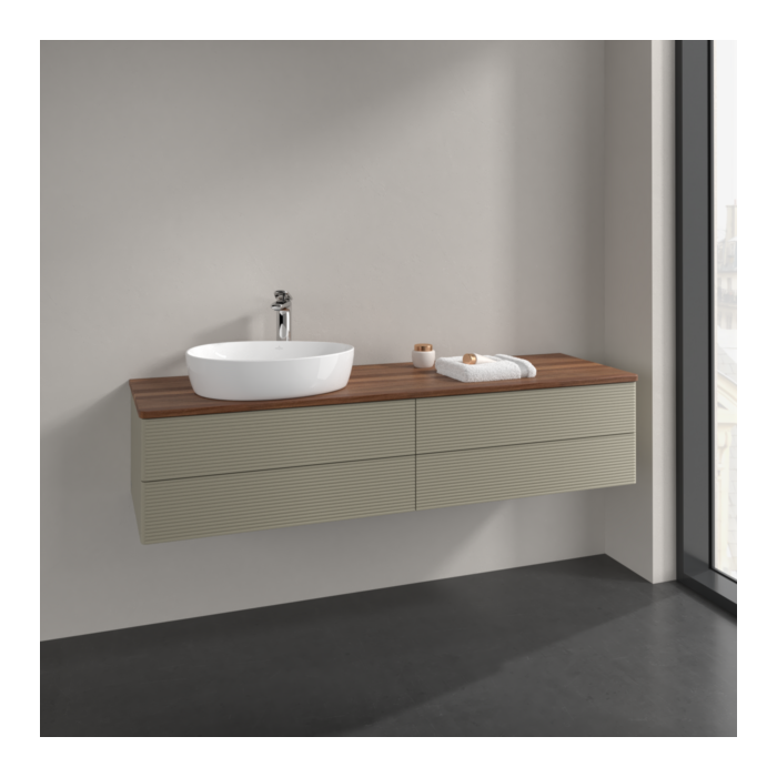 Villeroy und Boch Antao Waschtisch-Unterschrank K26152HK 160x36x50cm, Hahnlochbohrung, Waschbeckenplattenfarbe warm walnut, stone grey matt lacquer