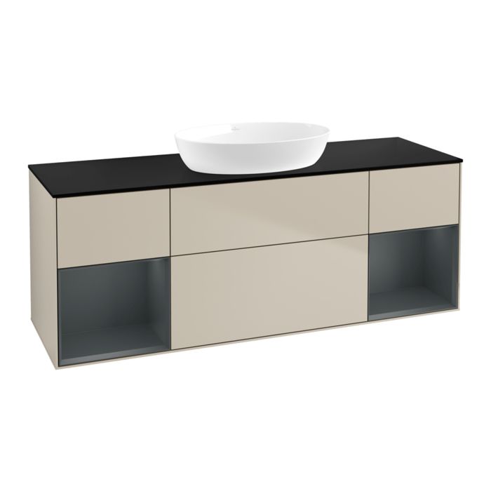 Villeroy und Boch Villeroy et Boch Finion Villeroy et Boch FD02HGHH 120cm, plaque de recouvrement noir mat, étagères laqué mat Midnight, Sand Matt Lacquer