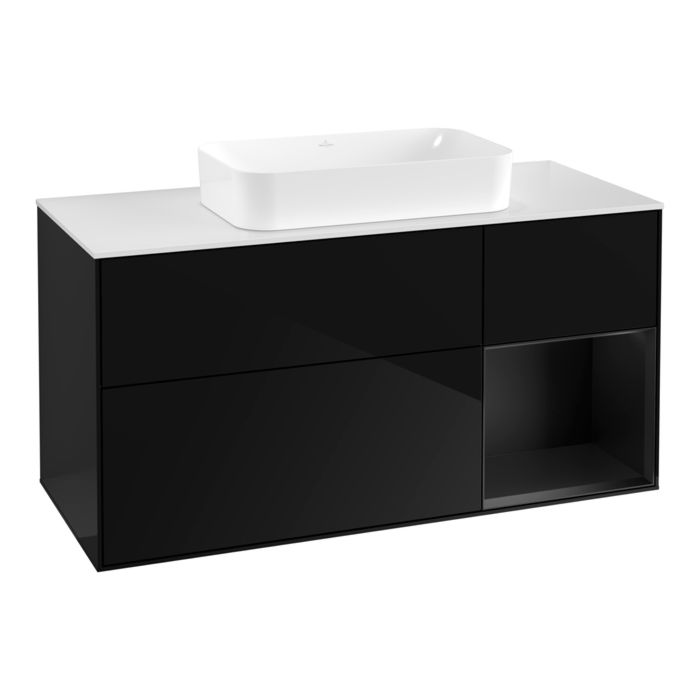 Villeroy und Boch Villeroy et Boch Finion Villeroy et Boch G711PDPH 120x60.3x50.1cm, étagère à droite laqué noir mat, Glossy Black Lacquer