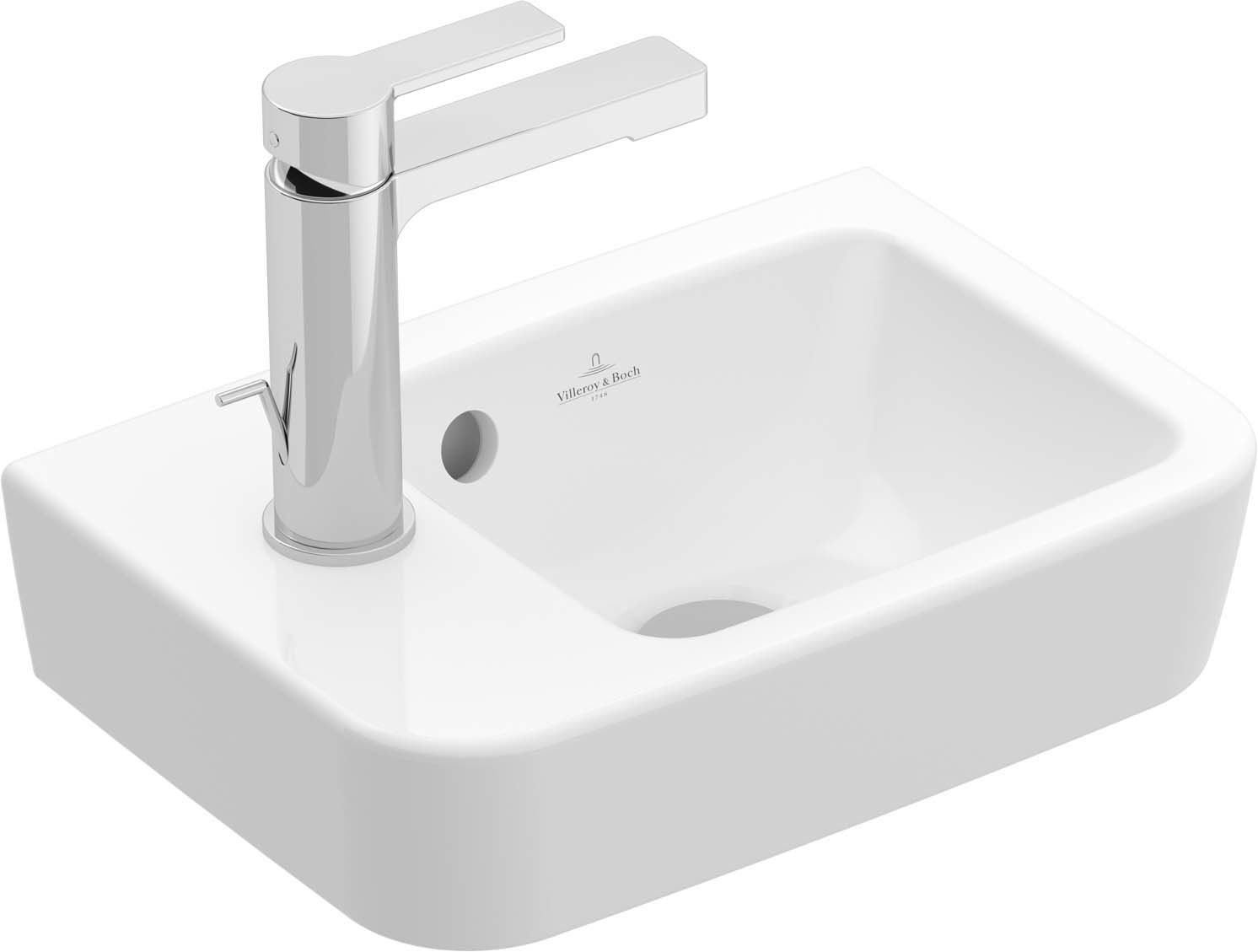 Villeroy and Boch O.novo Cloakroom basin 43423601 36x25cm, square, basin on the right, with tap hole, with overflow, white