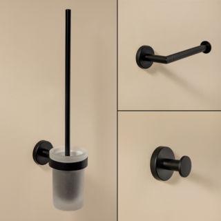 Cosmic Start Badaccessoires Set 3 in 1 schwarz Bürstengarnitur, Papierhalter und Haken