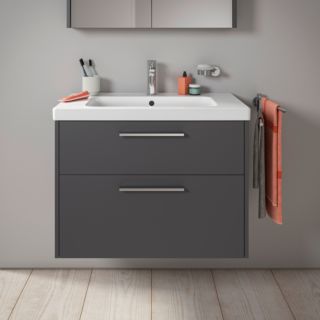 Duravit D-Code meuble sous-vasque DC4672010490000 , poignée chromée, graphite mat, suspendu, tiroirs 2, 784x555x460 mm