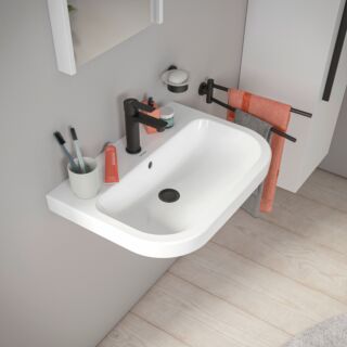 Duravit D-Code Waschtisch 65 cm 2398650000  650x460 mm, mit &Uuml;berlauf, Hahnlochbank, Hahnloch, Wei&szlig; Hochglanz