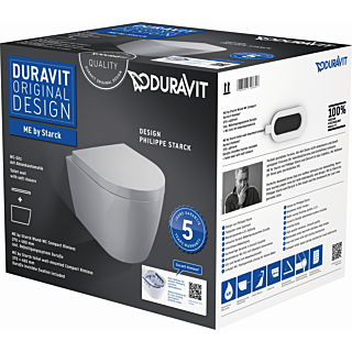 Duravit Me by Starck wall-hung toilet set 453009AAA1 Compact 48cm, rimless, toilet with toilet seat, white