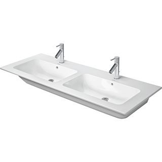 Duravit Me by Starck M&ouml;bel-Doppelwaschtisch 233613AC60 130x49cm, ohne Hahnloch, mit &Uuml;berlauf, Hahnlochbank, wei&szlig; seidenmatt, Durashield