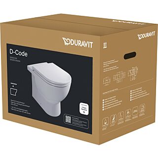 Ensemble WC sur pied Duravit D-Code, &agrave; chasse d'eau profonde 40370900A1, avec abattant, fermeture amortie, sans bride, blanc