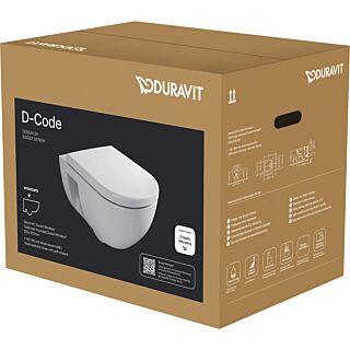 Ensemble WC suspendu Duravit D-Code 45140900A1, &agrave; chasse d'eau profonde, avec abattant, fermeture ralentie, sans bride, blanc