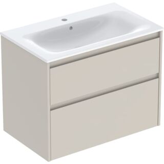 Geberit Renova Plan Bathroom Vanity Unit 80 cm 504040DB1  with basin, thin rim, sand grey (satin matt), 2 drawers