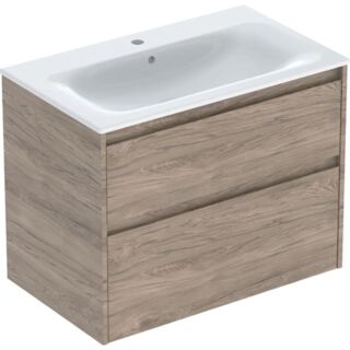 Geberit Renova Plan M&ouml;bel-Waschtisch-Set 504040JR1 Breite 80cm, Korpus/Front Nussbaum / Melamin Holzstruktur, Waschtisch wei&szlig;