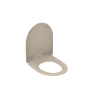 Geberit Renova WC-Sitz 573025080 Scharniere Messing verchromt, bahamabeige, mit Absenkautomatik, Befestigung von oben