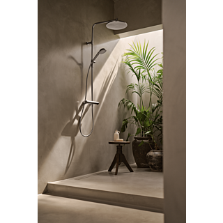 Hansa AURELIA Duschsystem mit Thermostat  4719910380 Regendusche, Wandmontage, 3 Strahlarten, rund, Stahl geb&uuml;rstet