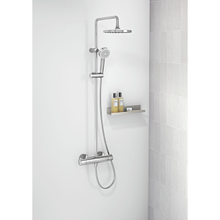 Syst&egrave;me de douche Hansa Hansabasic 55350110 avec thermostat, r&eacute;glable en hauteur, pommeau de douche effet pluie, 1 jet, chrom&eacute;