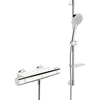 Hansa Hansaoptima syst&egrave;me de douche 481303310009 avec thermostat, montage mural, inverseur rotatif ind&eacute;pendant de la pression, chrom&eacute;