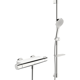 Hansa Hansaoptima syst&egrave;me de douche 48130331 avec thermostat, montage mural (2 trous), chrom&eacute;