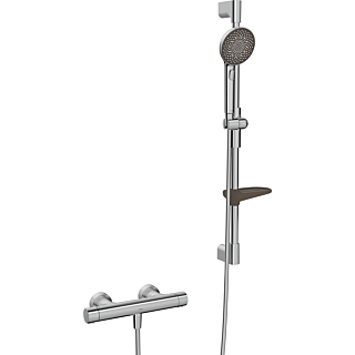 Hansa HANSAPRISMA syst&egrave;me de douche 4813042180 avec thermostat, montage mural, 770 mm, acier bross&eacute;