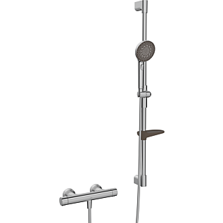 Hansa HANSAPRISMA Duschsystem 4813043180 mit Thermostat, Wandmontage, 970mm, Stahl geb&uuml;rstet