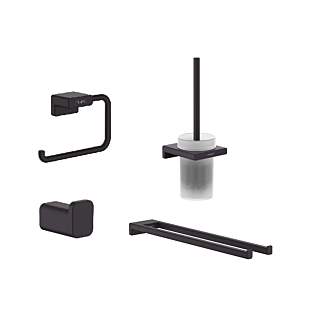 hansgrohe AddStoris Bad Accessoires Set schwarz matt, Handtuchhalter, Haken, B&uuml;rstengarnitur, Papierhalter