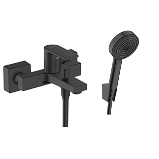 hansgrohe Vernis Shape Wannenarmatur mit Handbrause Komplettsett, schwarz matt, mit Pulsify S Hasndbrause, Brauseschlauch und Halter
