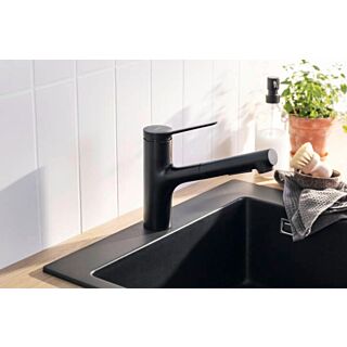 hansgrohe Zesis M33 150 Kitchen Mixer 74800670 pull-out spray, swivel spout, 2 sprays, matt black