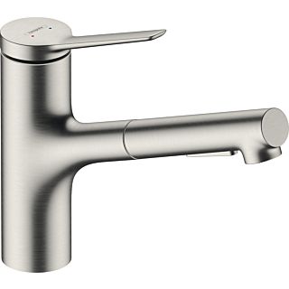 hansgrohe Zesis M33 150 Kitchen Mixer 74800800 pull-out spray, swivel spout, 2 sprays, Stainless Steel finish