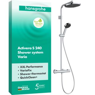 hansgrohe Activera S Duschsystem 240 1jet 28078000  EcoSmart mit Ecostat Fine Varia Thermostat, wassersparend 8 l/min, chrom