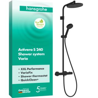hansgrohe Activera S Showerpipe 240 1jet 28078670 EcoSmart with Ecostat Fine Varia, Water-Saving 8 l/min, black matt
