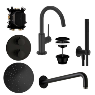 Herzbach Deep Black Duscharmatur Set  Waschtisch, Wanne, Dusche