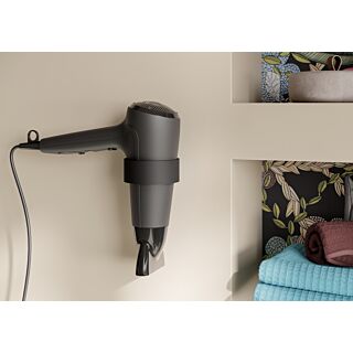 Hewi System 900 Support s&egrave;che-cheveux 900.00.00060 CV  mural, Acier inoxydable thermolaqu&eacute;, noir mat profond, insert noir mat