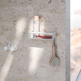 Panier de douche Hewi S&eacute;rie 480 avec crochet 480.03.00160DX  Acier inoxydable thermolaqu&eacute;, blanc mat
