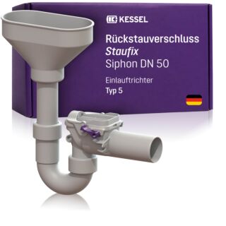 Kessel retour double serrure Staufix 73053 DN 50, avec siphon et entonnoir d'entr&eacute;e