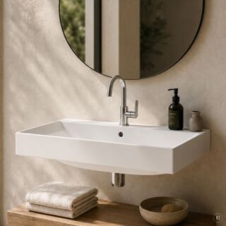 CARLDIX x LAUFEN Lavabo 60 cm A91002006001  Blanc, 600 x 460 mm, avec trop-plein et plage de robinetterie, Mural