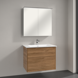 Villeroy & Boch Finero Badm&ouml;bel Set 80 cm, Kansas Oak Waschtisch mit Waschtischunterschrank und Spiegelschrank