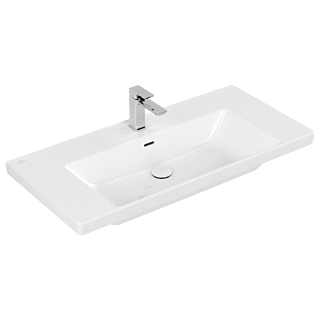 Villeroy und Boch Subway 3.0 Schrank-Waschtisch 4A70A5R1 100x47cm, mit 1 Hahnloch/mit &Uuml;berlauf, wei&szlig; C-plus