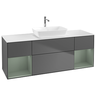 Villeroy und Boch Finion Waschtischunterschrank G861GMGK 160cm, Abdeckplatte white matt, Emotion, Regale Olive matt lacquer, Anthracite matt