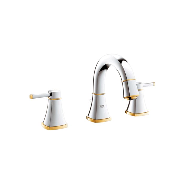 Grohe Waschtisch 3 Loch Armatur Grandera 20417IG0 chrom gold, mit Ablaufgarnitur, Auslauf 184 mm