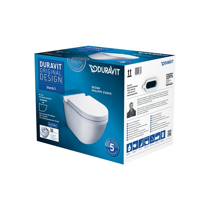 Duravit Starck 3 Toilet Set Rimless 45270900a1 With Cover And Fixation Durafix - Duravit Starck 3 Wall Mounted Toilet With Durafix