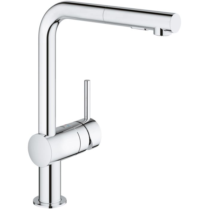 Grohe Minta kitchen tap 30274000 chrome, pull-out mousseur ...