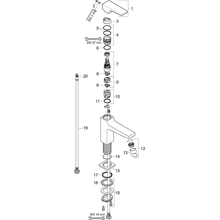 hansgrohe Metropol single lever basin mixer 32507700 projection 