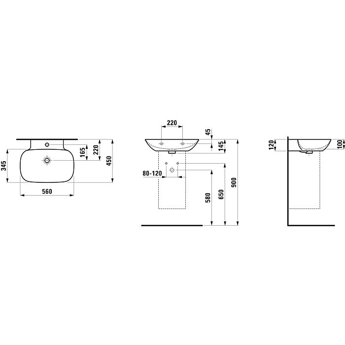 LAUFEN INO Waschtisch 8103024001091, 56x45cm, LCC, weiß, ohne  