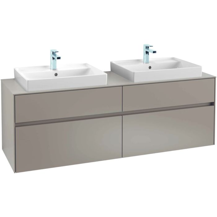 Villeroy And Boch Collaro Vanity Unit C02400rh 160x54 8x50cm For 2 Basin Fixing Kit Kansas Oak - How To Install Wall Hung Sink Unit