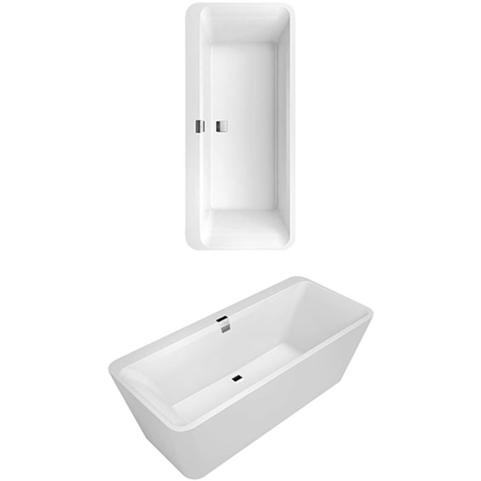 Villeroy and Boch Squaro Edge 12 rectangular bathtub Duo 180 cm, stone white, with waste / overflow, chrome-plated