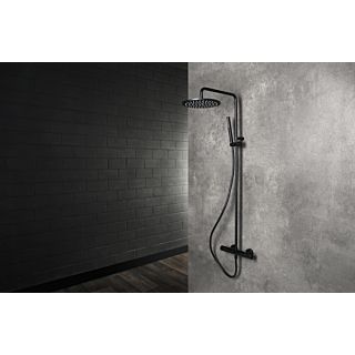Herzbach Deep Black Duschsäule 23.988250.1.12 mit Brause-Aufputz-Thermostat, schwarz matt