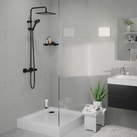 hansgrohe Vernis Shape 240 1jet Showerpipe 26429670 with EcoSmart, with thermostat, matt black