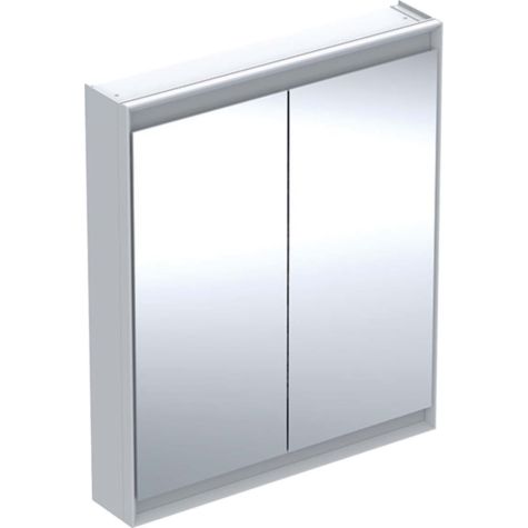 Geberit One mirror cabinet 505812002 75 x 90 x 15 cm, white/aluminium powder-coated, with ComfortLight, 2 doors