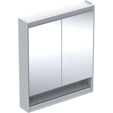 Geberit One armoire de toilette 505832002 75 x 90 x 15 cm, blanc/aluminium revêtu par poudre, avec niche et ComfortLight, 2 portes